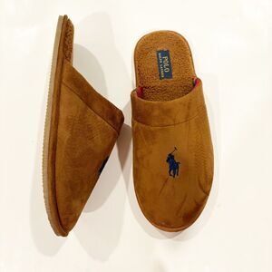 NWOT Ralph Lauren Klarence Microsuede Scuff Slipper Tan Big Pony Size 12 Plaid